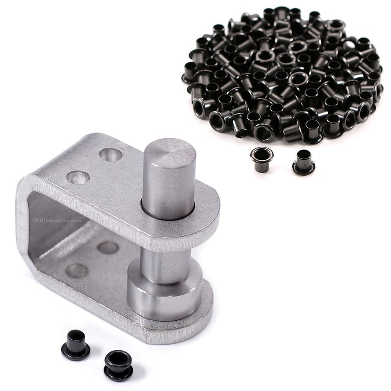 HolsterSmith Eyelet Setting Tool & Eyelet Combo - (1) [ #6 3-Piece Eyelet Setting Tool (3/16 Inch) ] + (100) [#6-9 Black Eyelets (3/16 Inch Diameter)] - for Holster Making, Sewing, Tents, Banners, Sails, etc. - Image 1